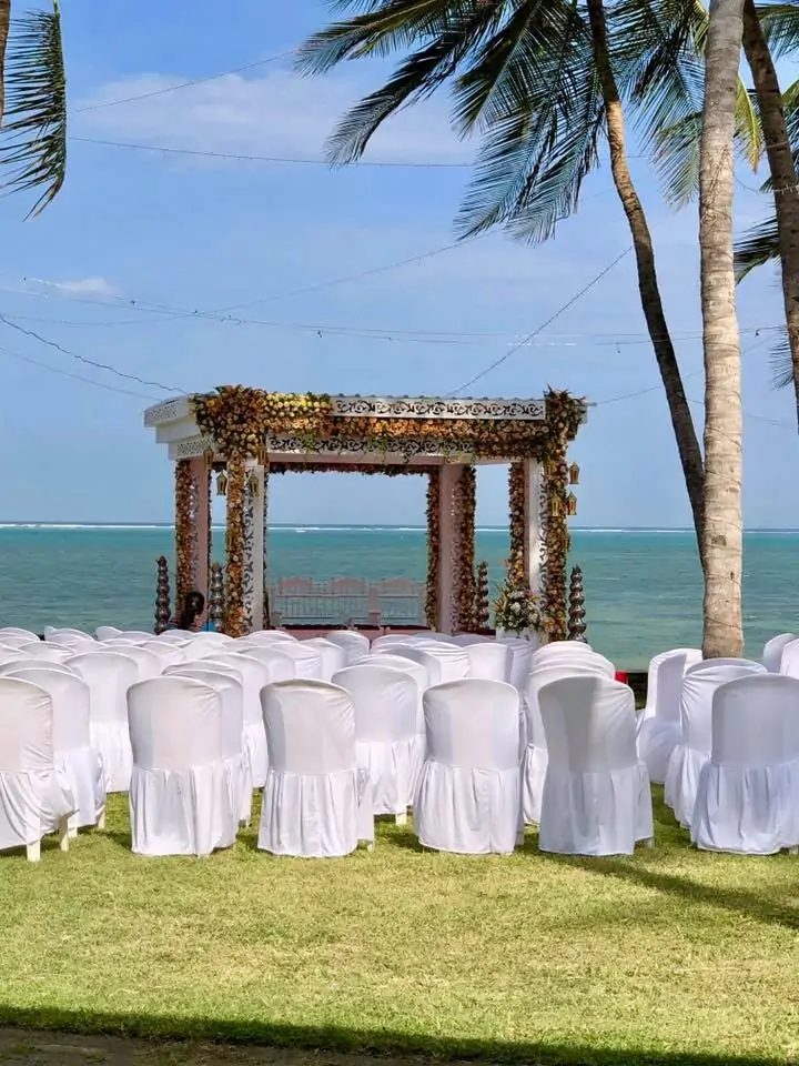 Wedding ceremony set up on the lawn facing the ocean — Kenya Bay Beach Hotel, Bamburi Beach Mombasa