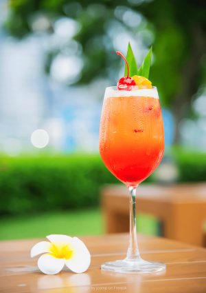 Tropical cocktail served in the hotel gardens