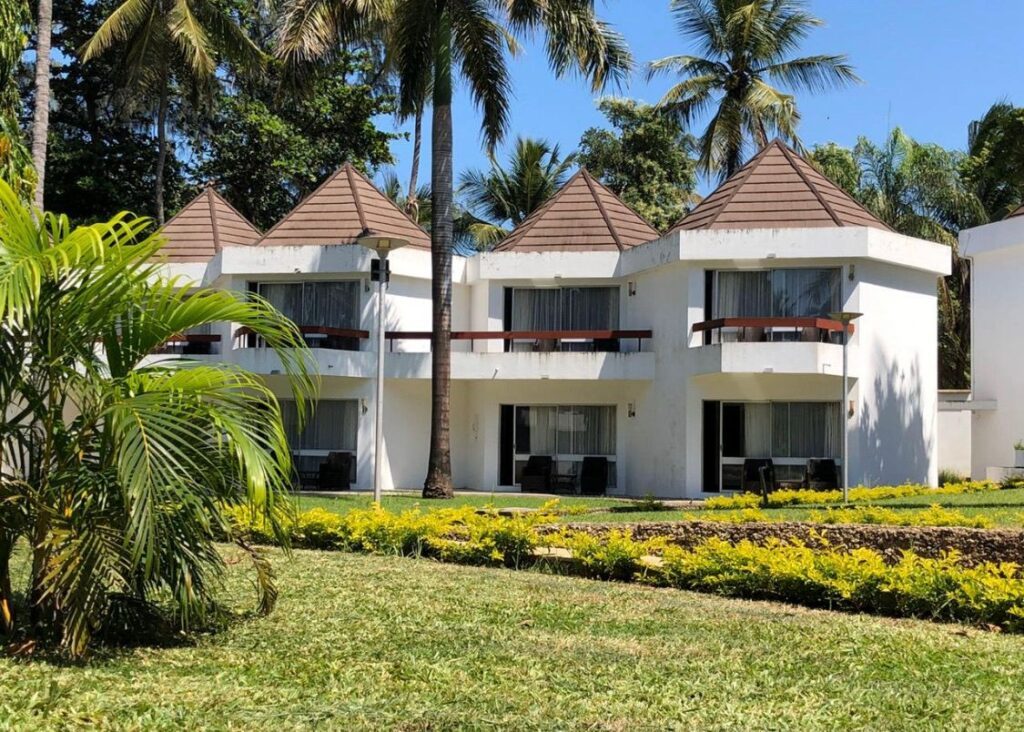 The superior garden wing with its pitched roofs — Kenya Bay Beach Hotel, Bamburi Beach Mombasa